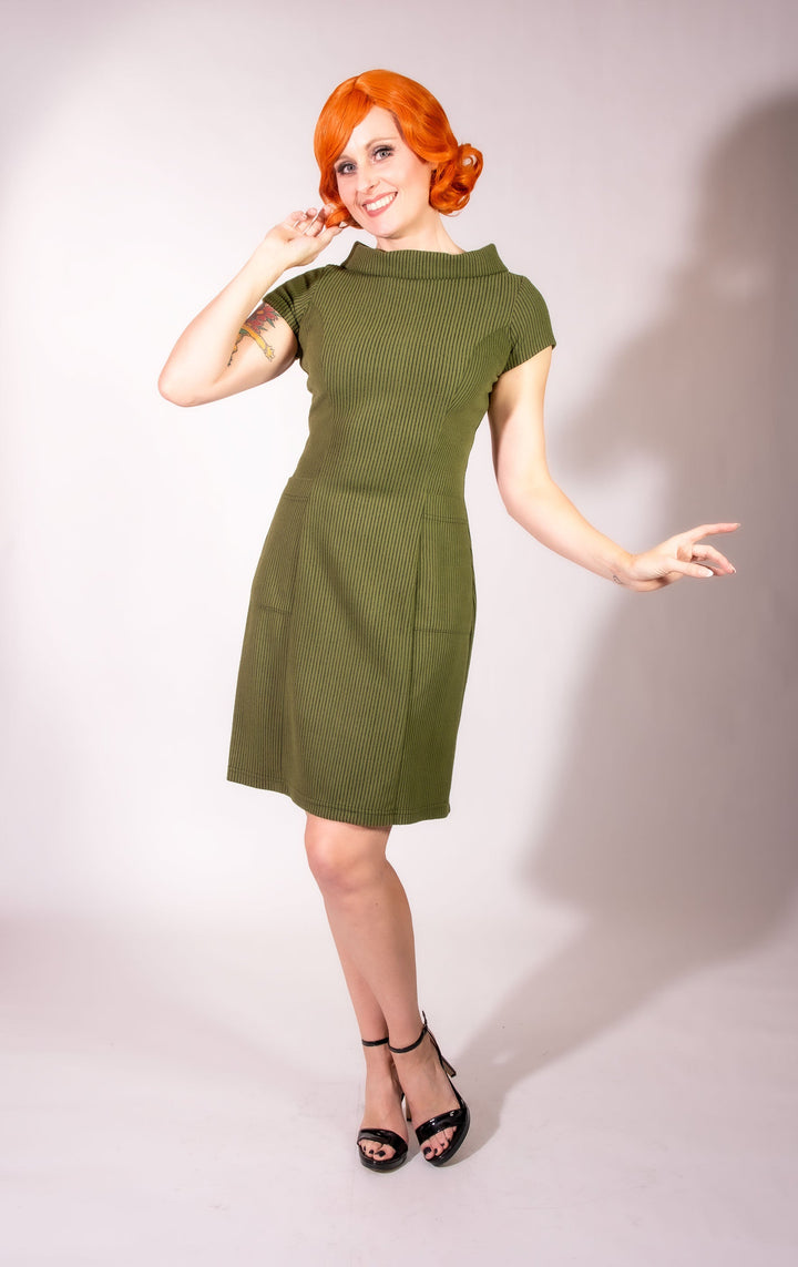 Dominique Dress - Olive, Brushed Rib Knit