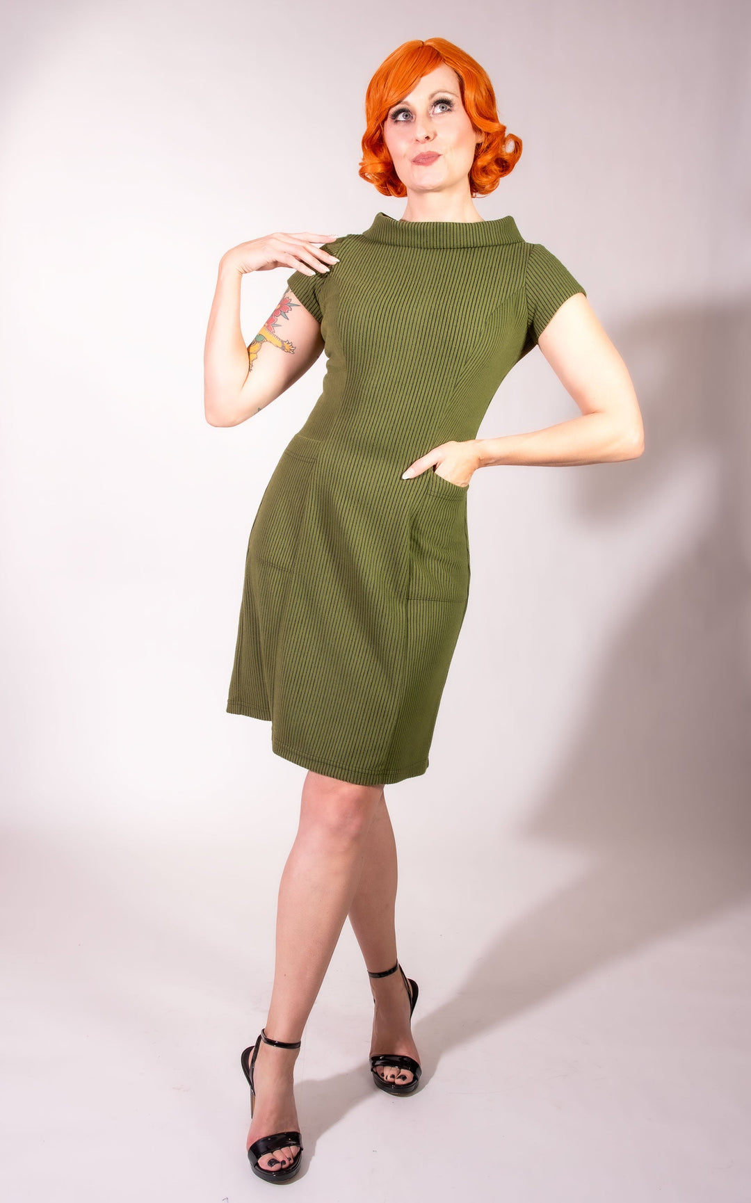 Dominique Dress - Olive, Brushed Rib Knit
