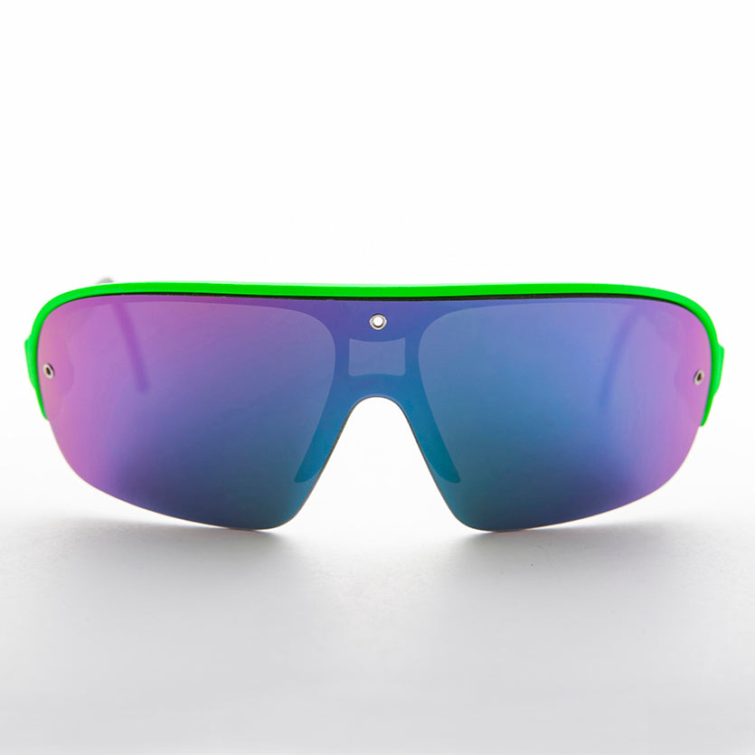Mirror Wraparound Lens 80s Futuristic Sunglasses - Renoir