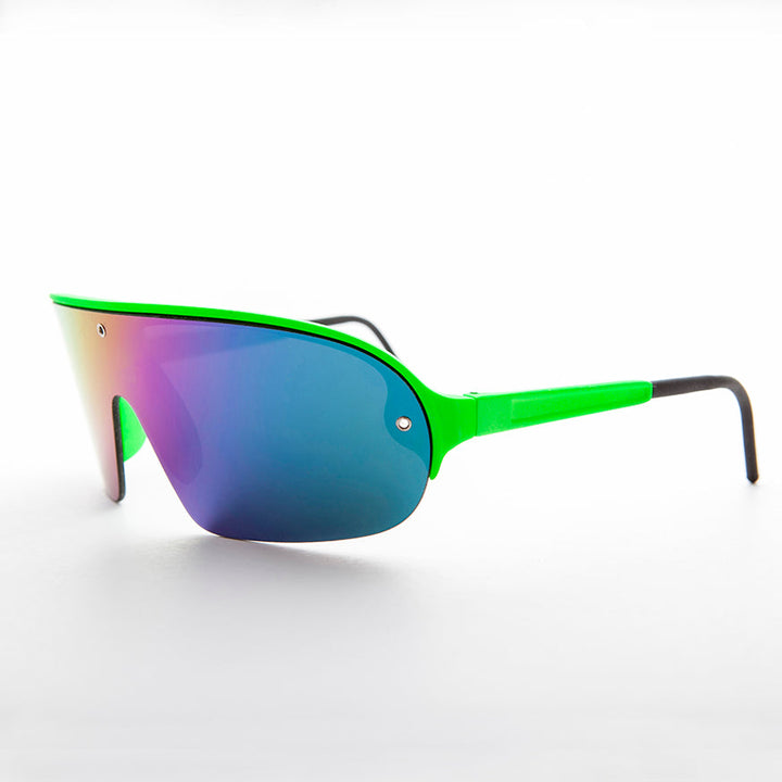 Mirror Wraparound Lens 80s Futuristic Sunglasses - Renoir