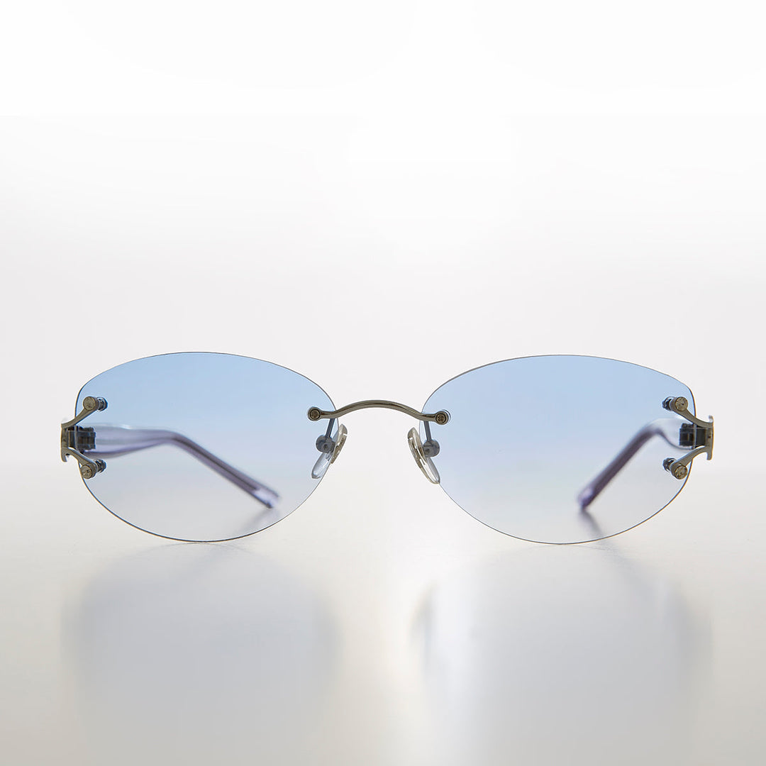 Rimless Color Tinted Lens Sunglass with Rhinestones - Ruby
