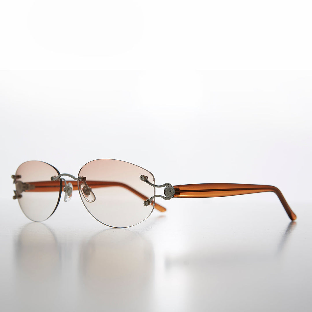 Rimless Color Tinted Lens Sunglass with Rhinestones - Ruby