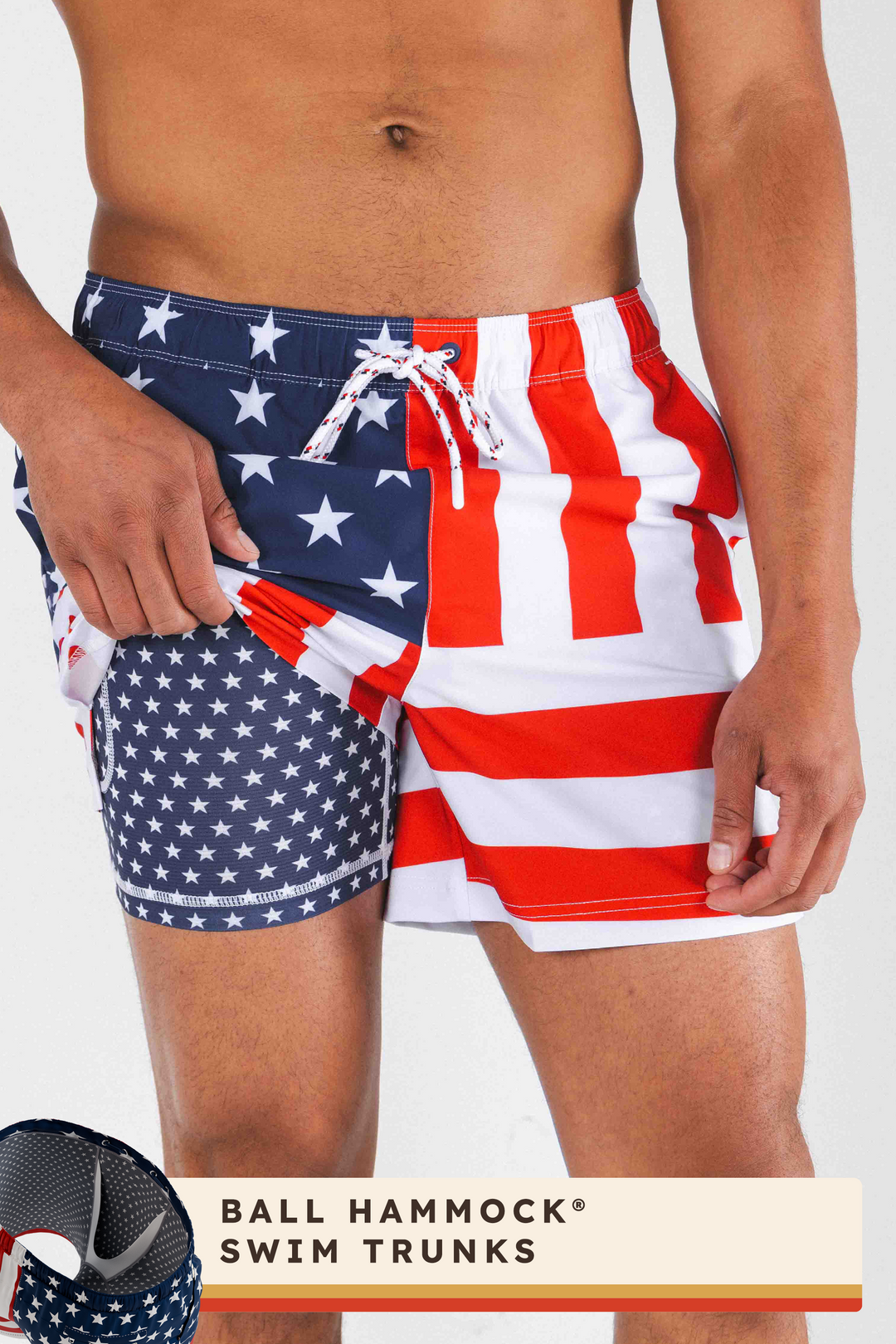 The Reagans | American Flag Patch Ball Hammock® Pouch 5" Swim Trunks