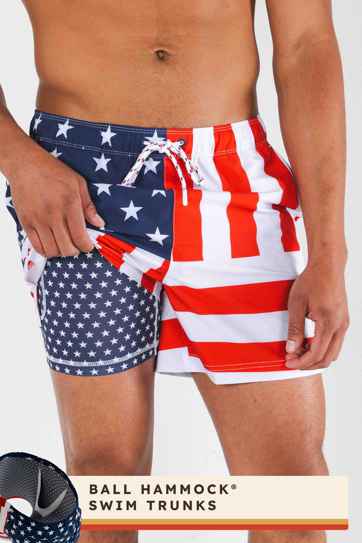 The Reagans | American Flag Patch Ball Hammock® Pouch 5" Swim Trunks