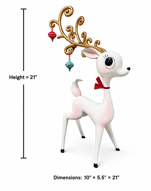 Miss Fluff 21" Retro White Miss Deer With Ornament Antlers Christmas Decor 2