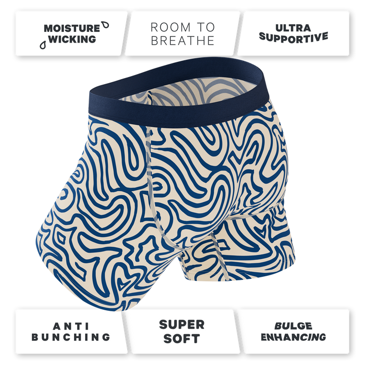 The Rio Grande | Abstract Navy Line Ball Hammock® Pouch Underwear With Fly