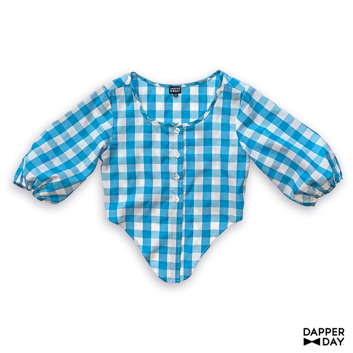 Gingham Meadow Blouse (Sky Blue) - Final Sale