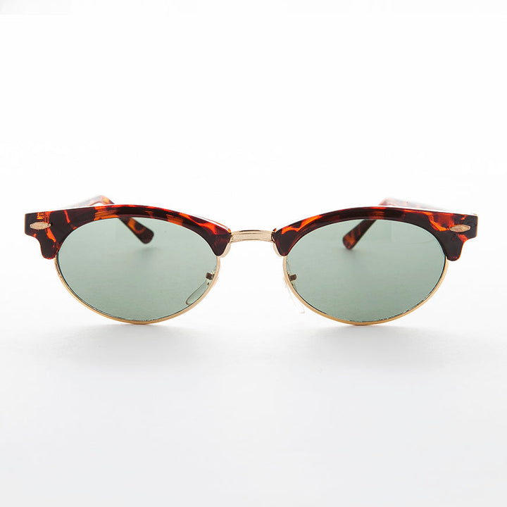 Oval Horn Rim Vintage Sunglass with Glass Lens - Shelby