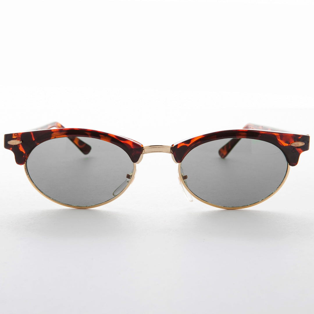 Oval Horn Rim Vintage Sunglass with Glass Lens - Shelby