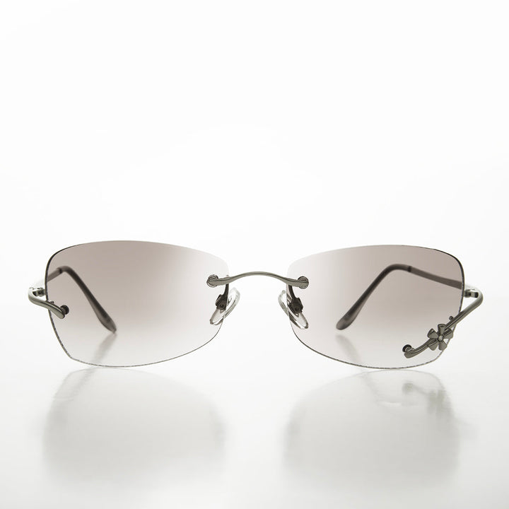 Flower Accent Rimless 90s Sunglasses - Cena