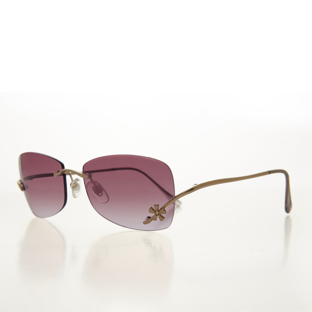 Flower Accent Rimless 90s Sunglasses - Cena