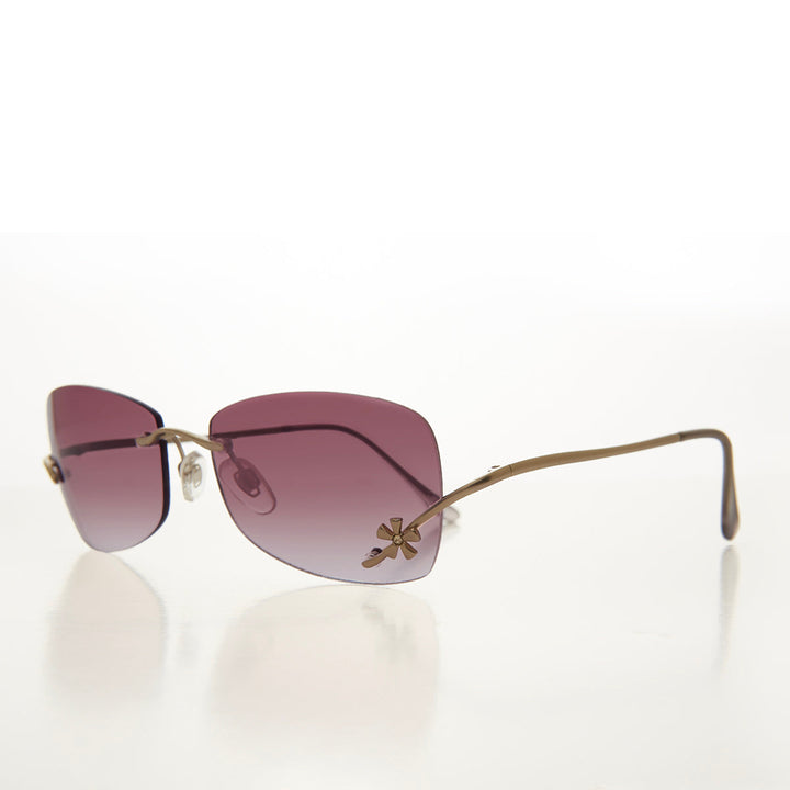 Flower Accent Rimless 90s Sunglasses - Cena