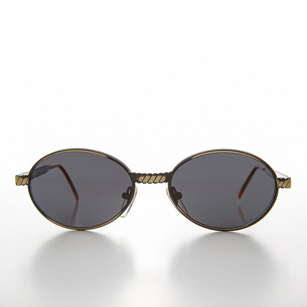 Oval 90s Vintage Sunglass with Metal Rope Design - Snuff