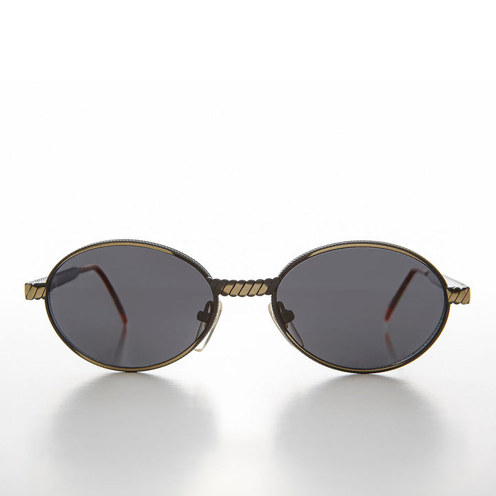 Oval 90s Vintage Sunglass with Metal Rope Design - Snuff
