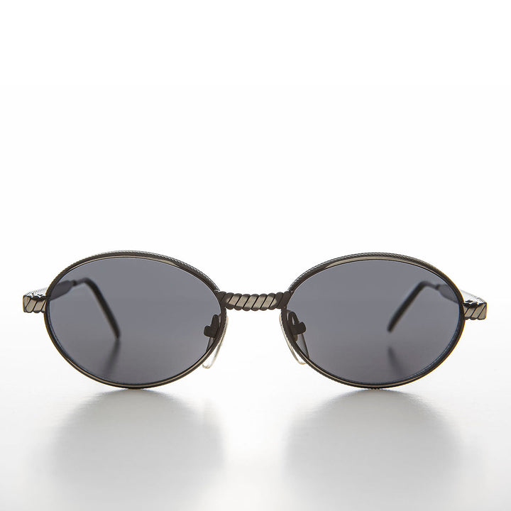 Oval 90s Vintage Sunglass with Metal Rope Design - Snuff