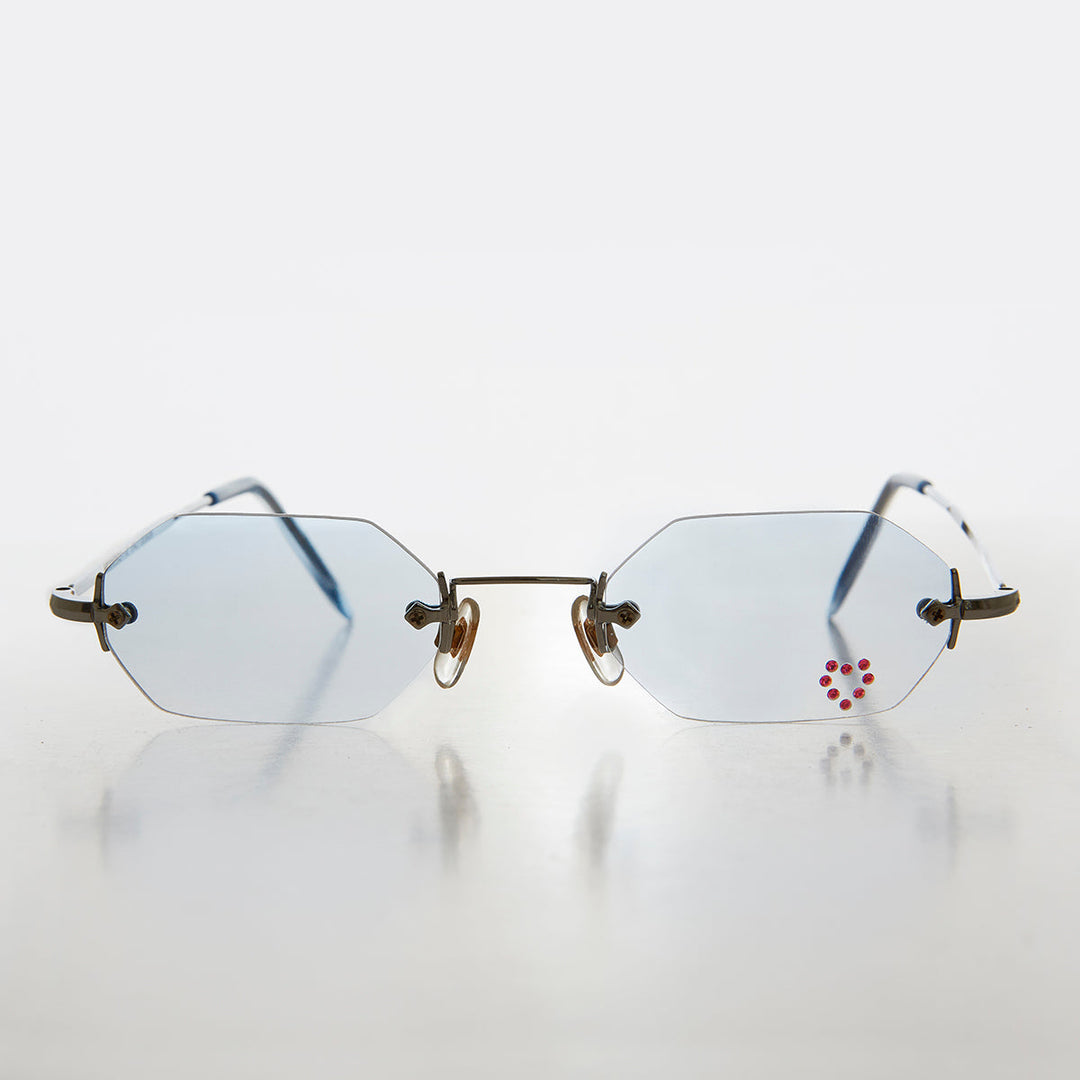 Heart Rhinestone Rimless Vintage Sunglasses - Splashy