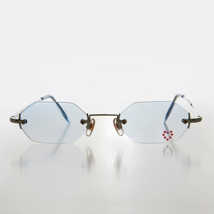 Heart Rhinestone Rimless Vintage Sunglasses - Splashy