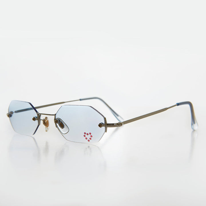 Heart Rhinestone Rimless Vintage Sunglasses - Splashy