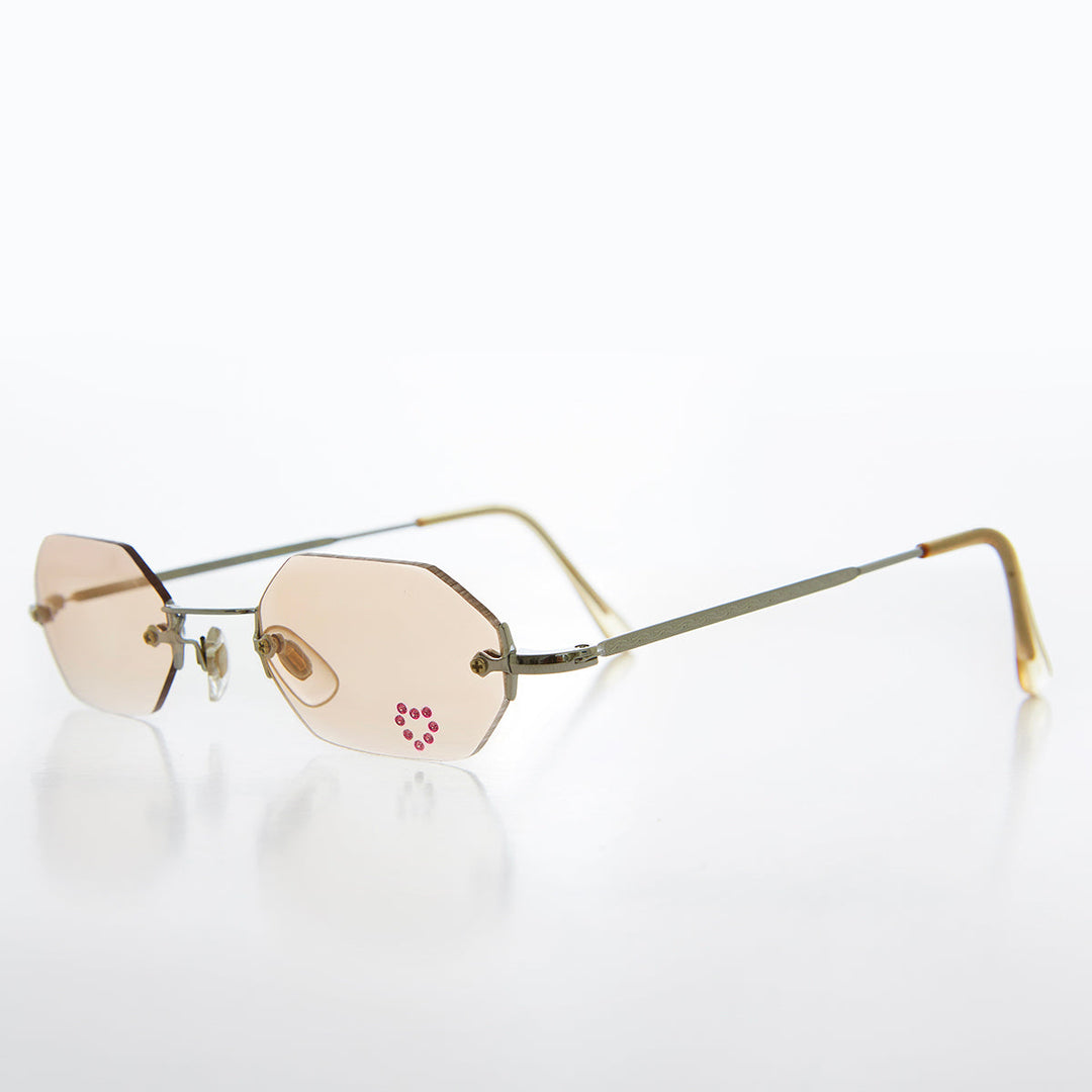 Heart Rhinestone Rimless Vintage Sunglasses - Splashy