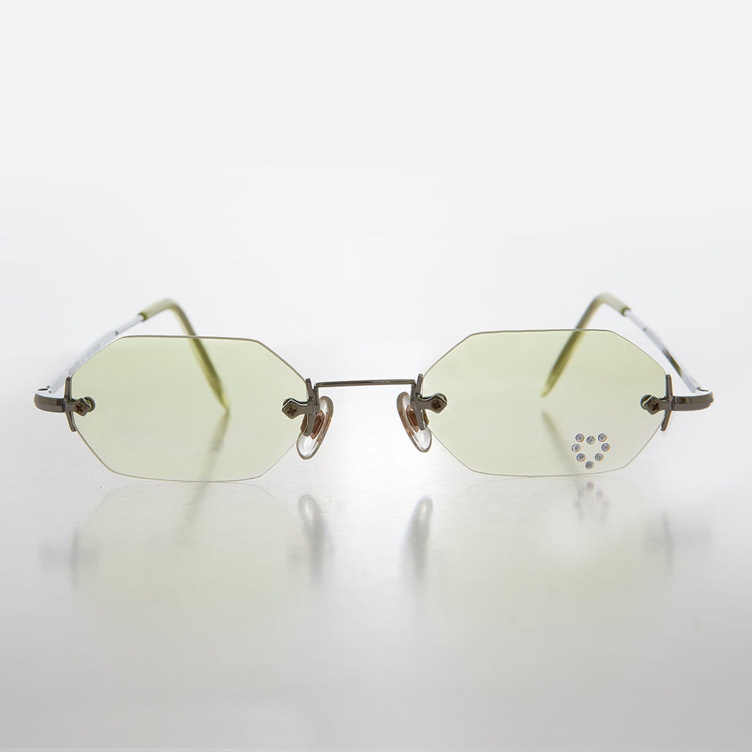 Heart Rhinestone Rimless Vintage Sunglasses - Splashy
