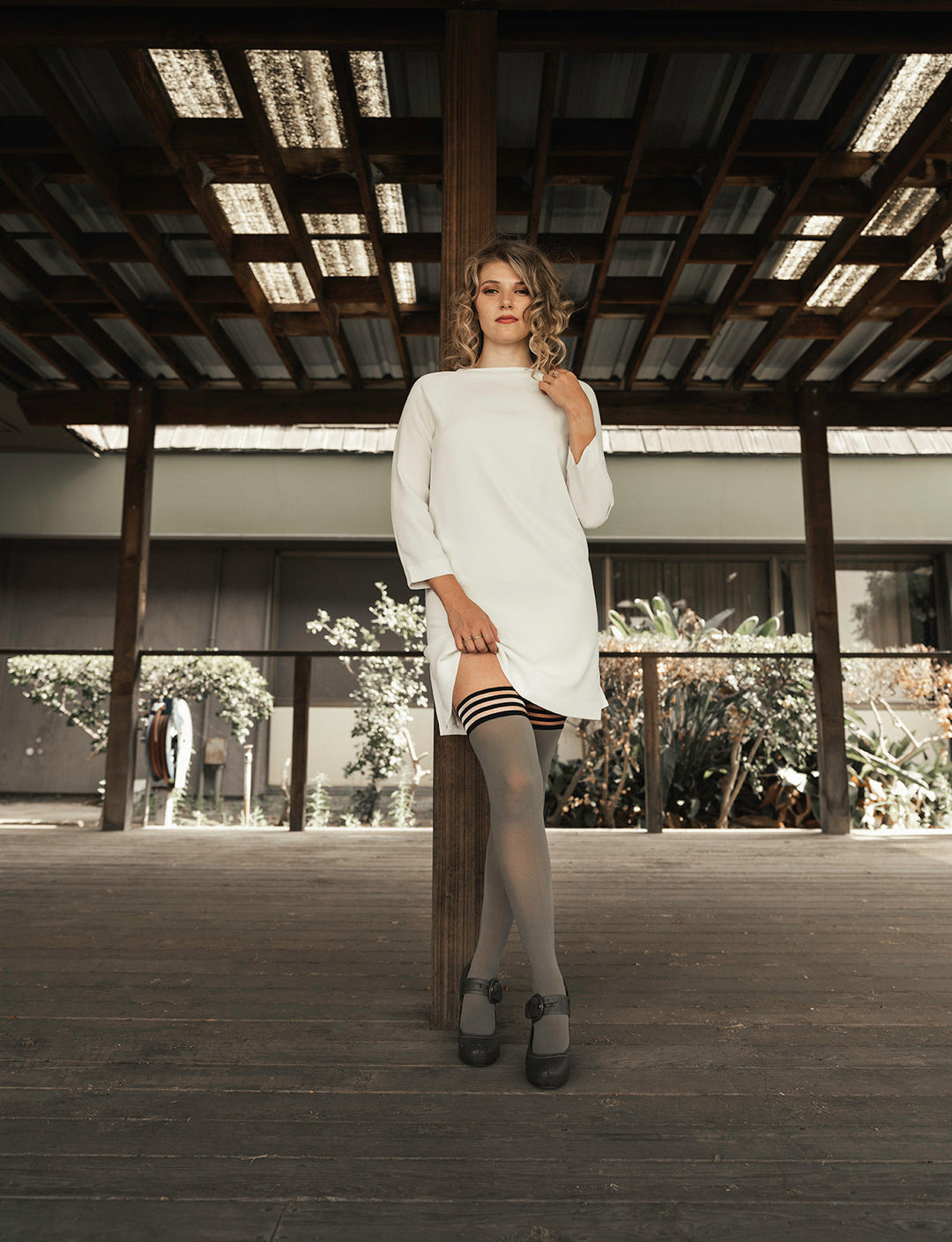 Sierra: Grey Opaque Thigh Highs. Petite to Plus Size