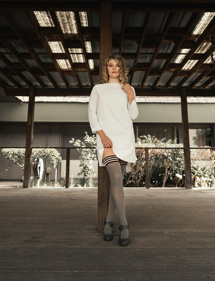 Sierra: Grey Opaque Thigh Highs. Petite to Plus Size