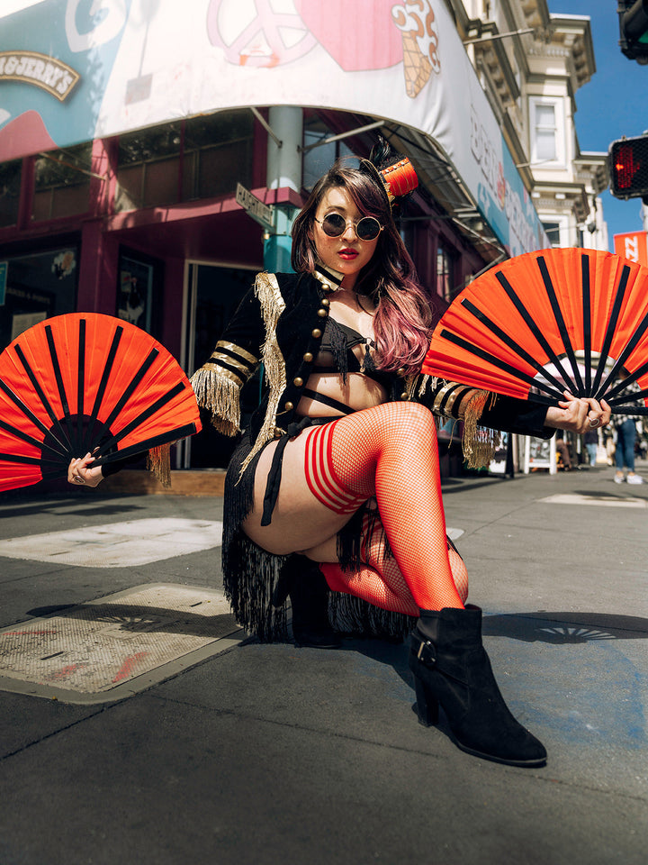 Sandra: Red Fishnet. No Regrets in These Red Nets. Petite to Plus Size Thigh Highs