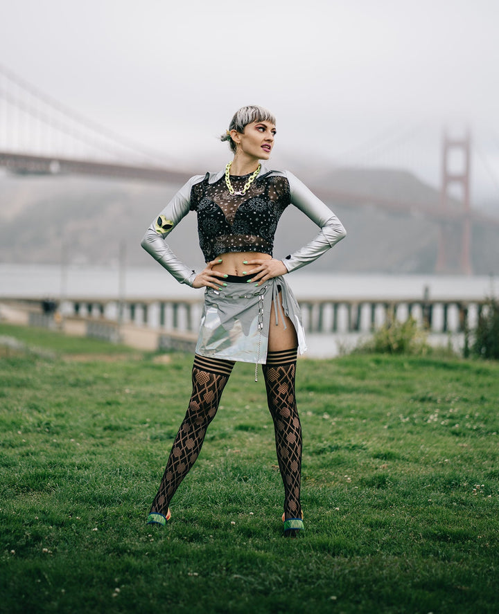 Elle: No Flush Beats This Pair of Diamond Thigh Highs. Petite to Plus Size