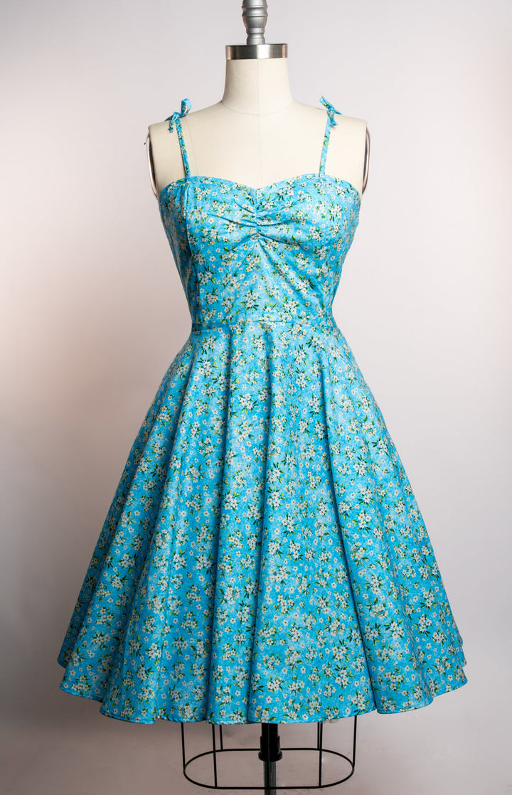 Sarah Swing Dress - Aqua Blossoms
