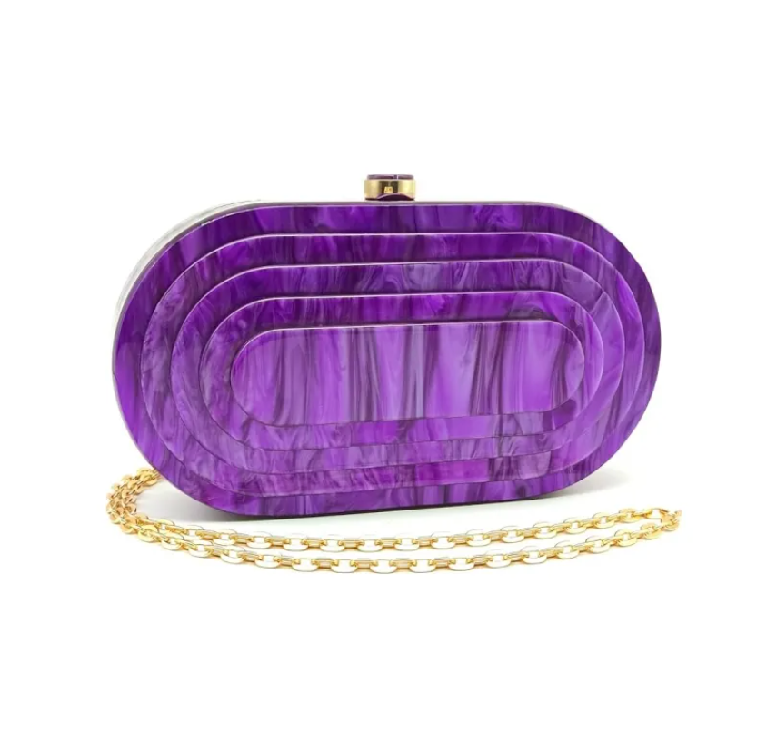 Art Deco Acrylic Oval Clutch Handbag-Purple