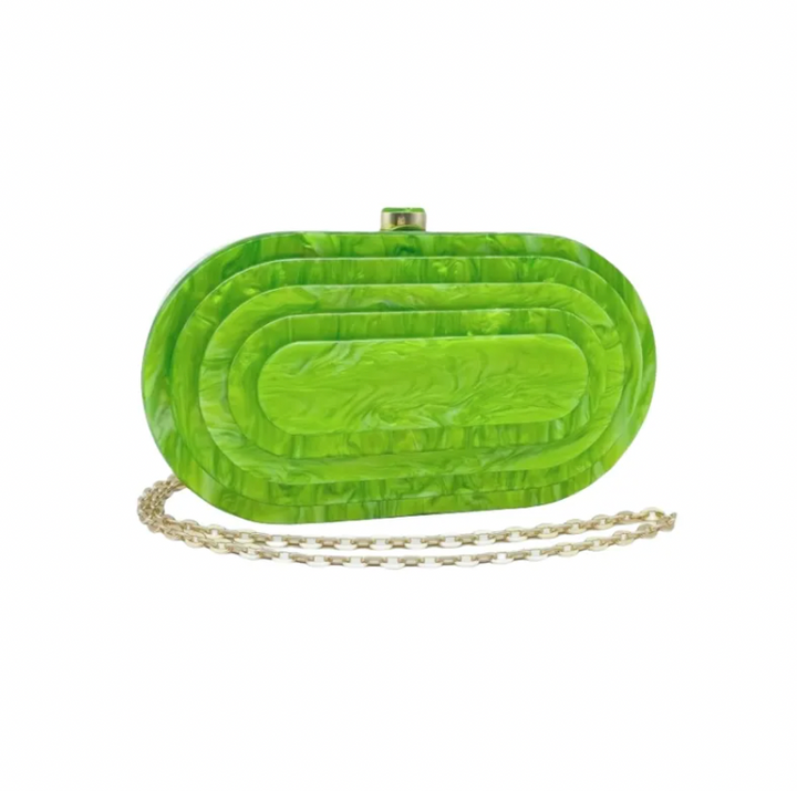 Art Deco Acrylic Oval Clutch Handbag-Green