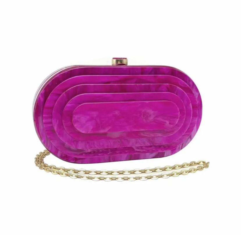 Art Deco Acrylic Oval Clutch Handbag-Rose