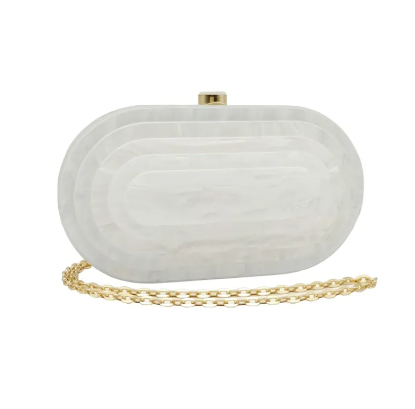 Art Deco Acrylic Oval Clutch Handbag-White