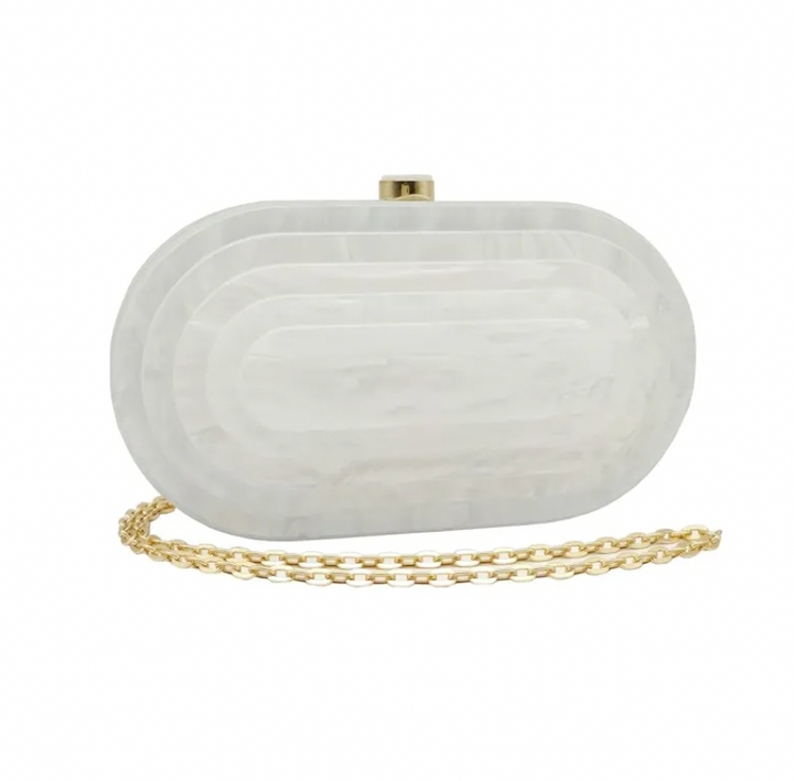 Art Deco Acrylic Oval Clutch Handbag-White