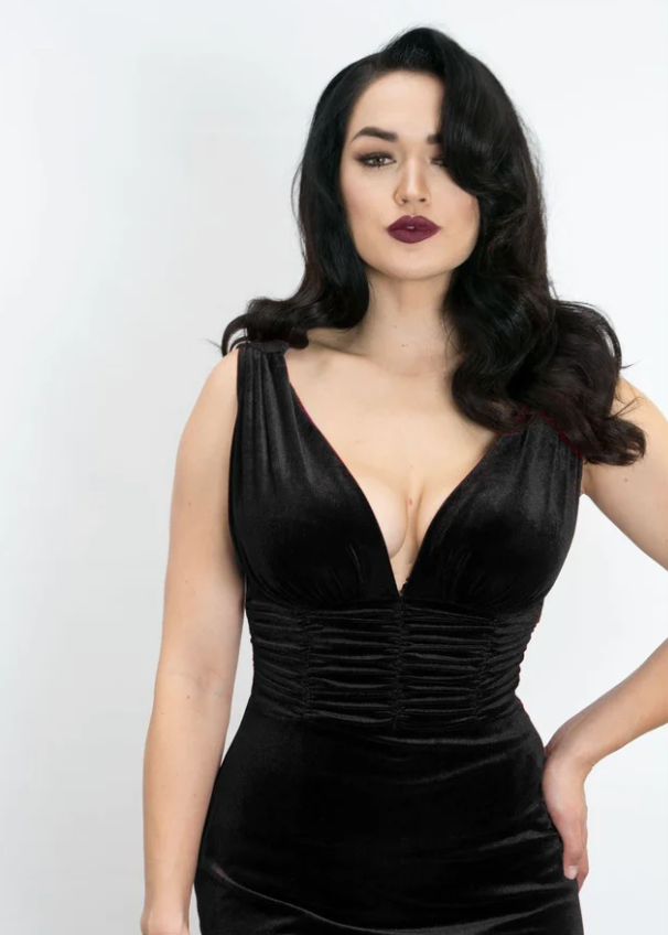 Formal Athena Gown  Dress - Stretch Velvet, Black