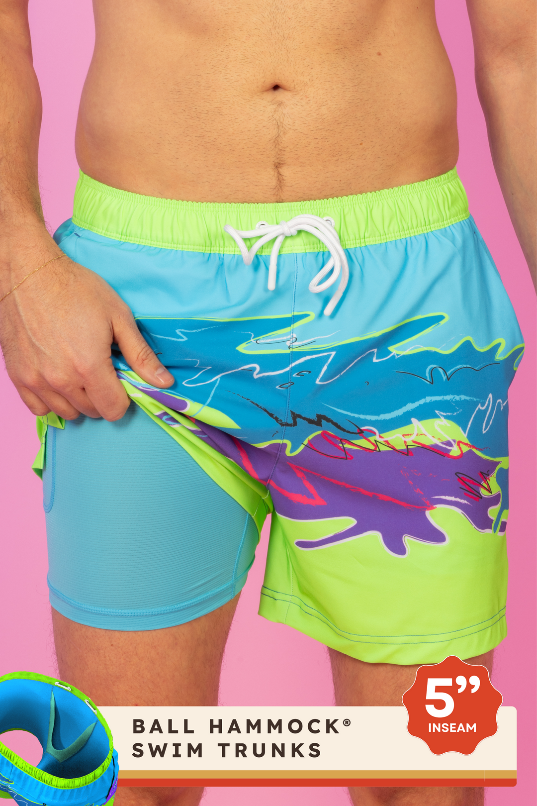 The Snack Shack | Retro Neon Ball Hammock® Pouch 5" Swim Trunks