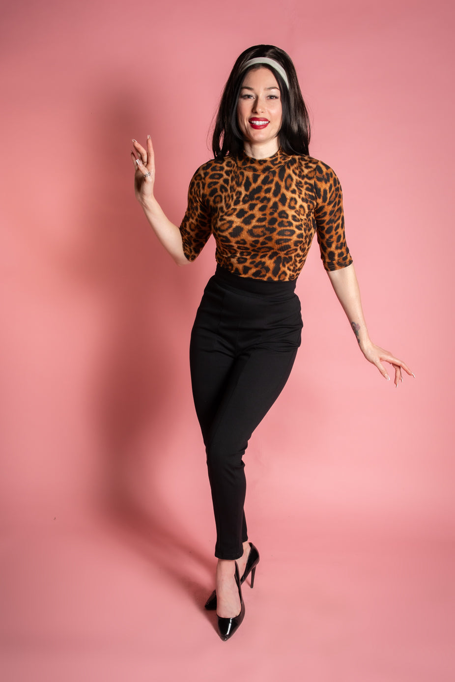 Denise Top 3/4 Sleeve - Leopard Rib Knit