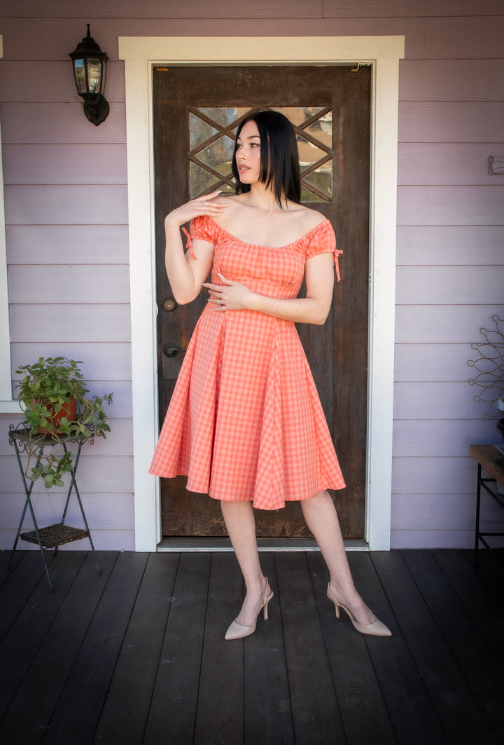Hilda Dress - Peach Tonal Gingham*sale