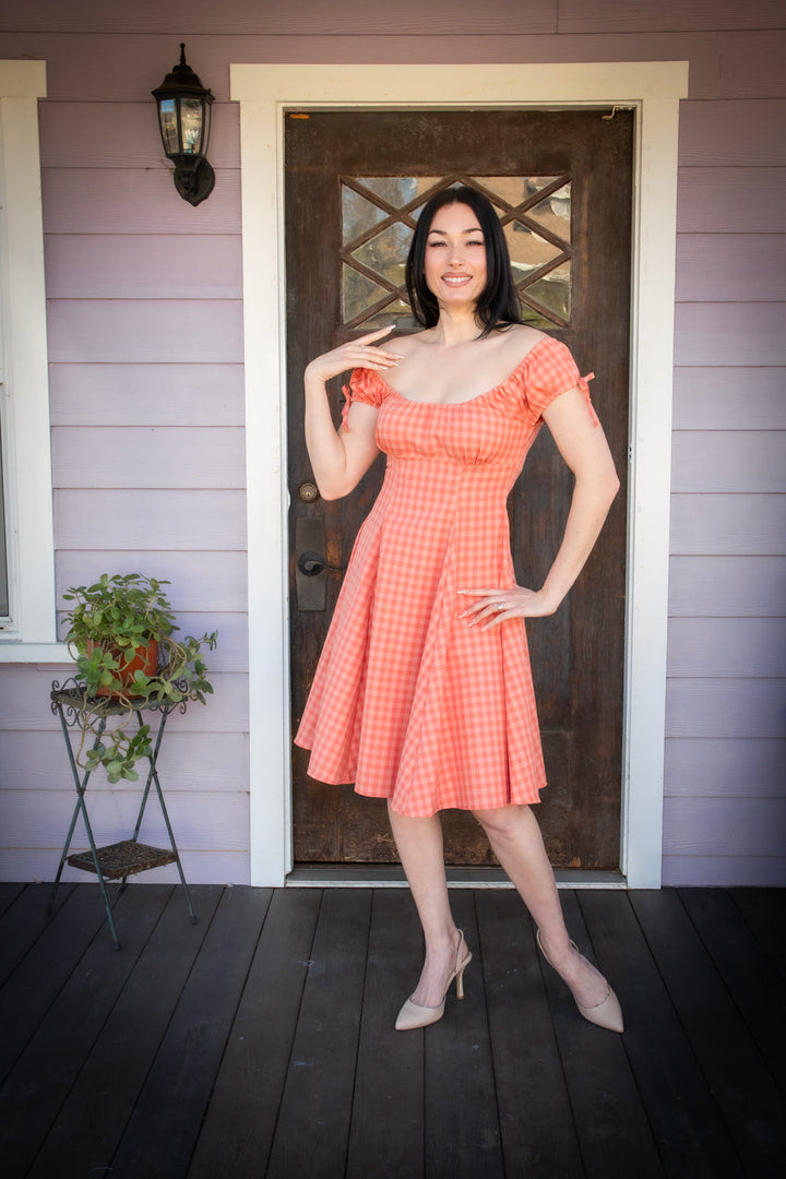 Hilda Dress - Peach Tonal Gingham*sale