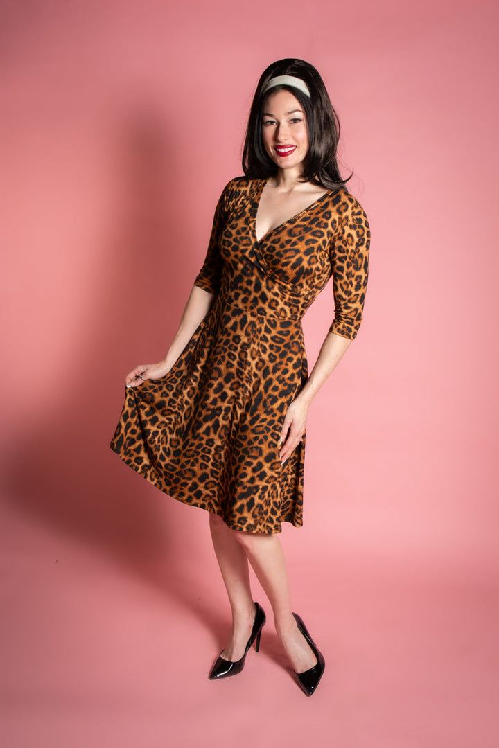 Joanie Knit Dress 3/4 Sleeve - Leopard Rib Knit