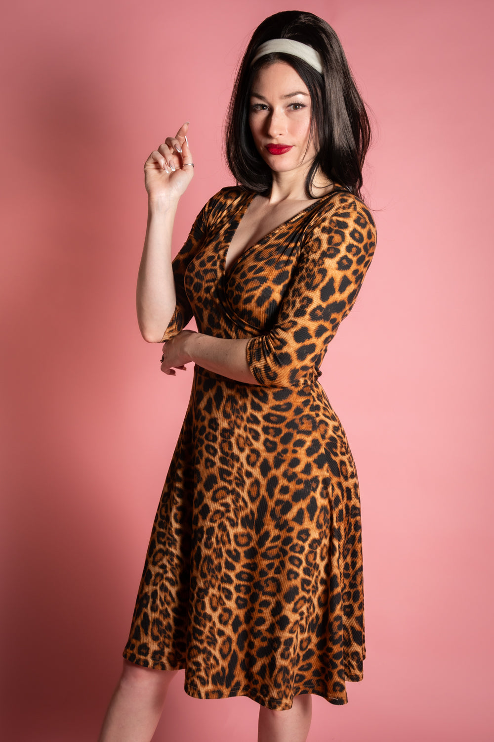 Joanie Knit Dress 3/4 Sleeve - Leopard Rib Knit