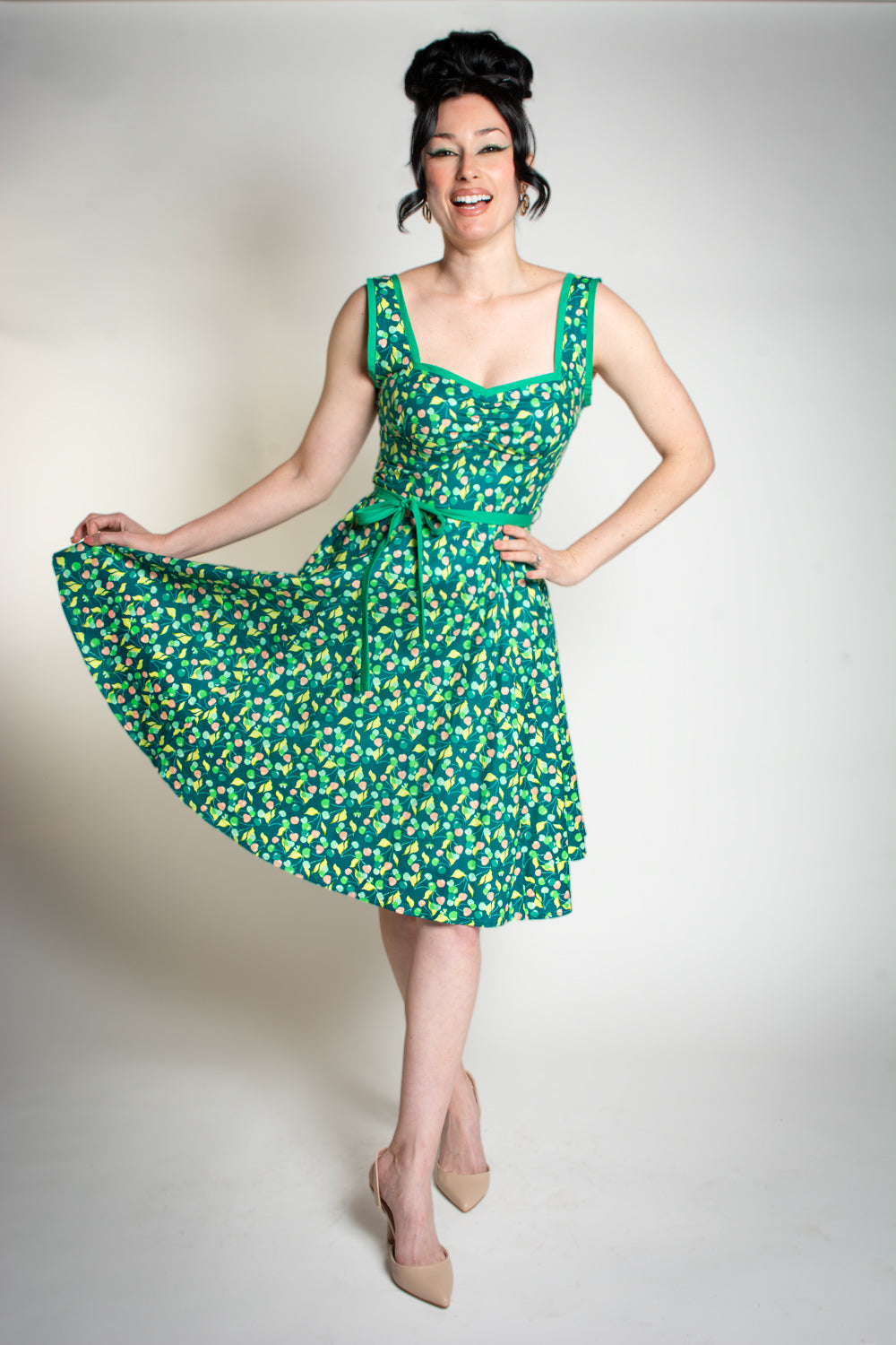 Sadie Dress- Green Cherries*sale