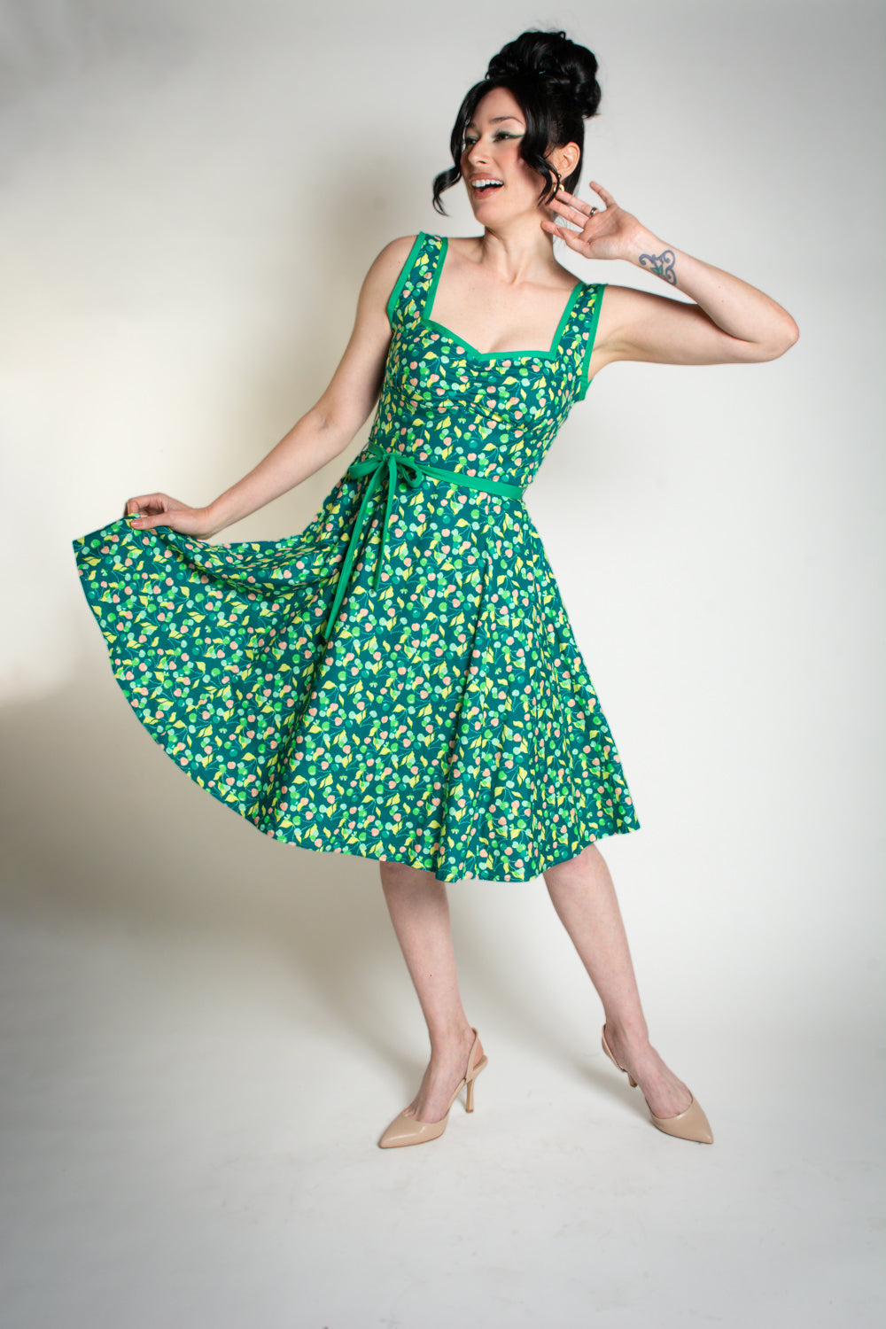 Sadie Dress- Green Cherries*sale