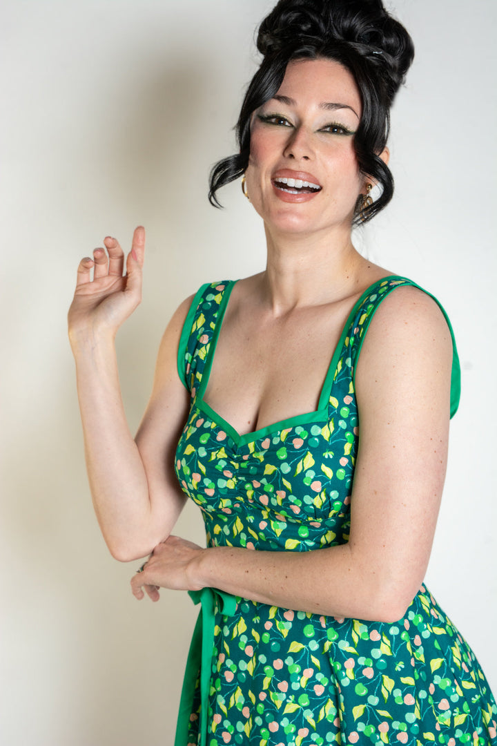 Sadie Dress- Green Cherries*sale