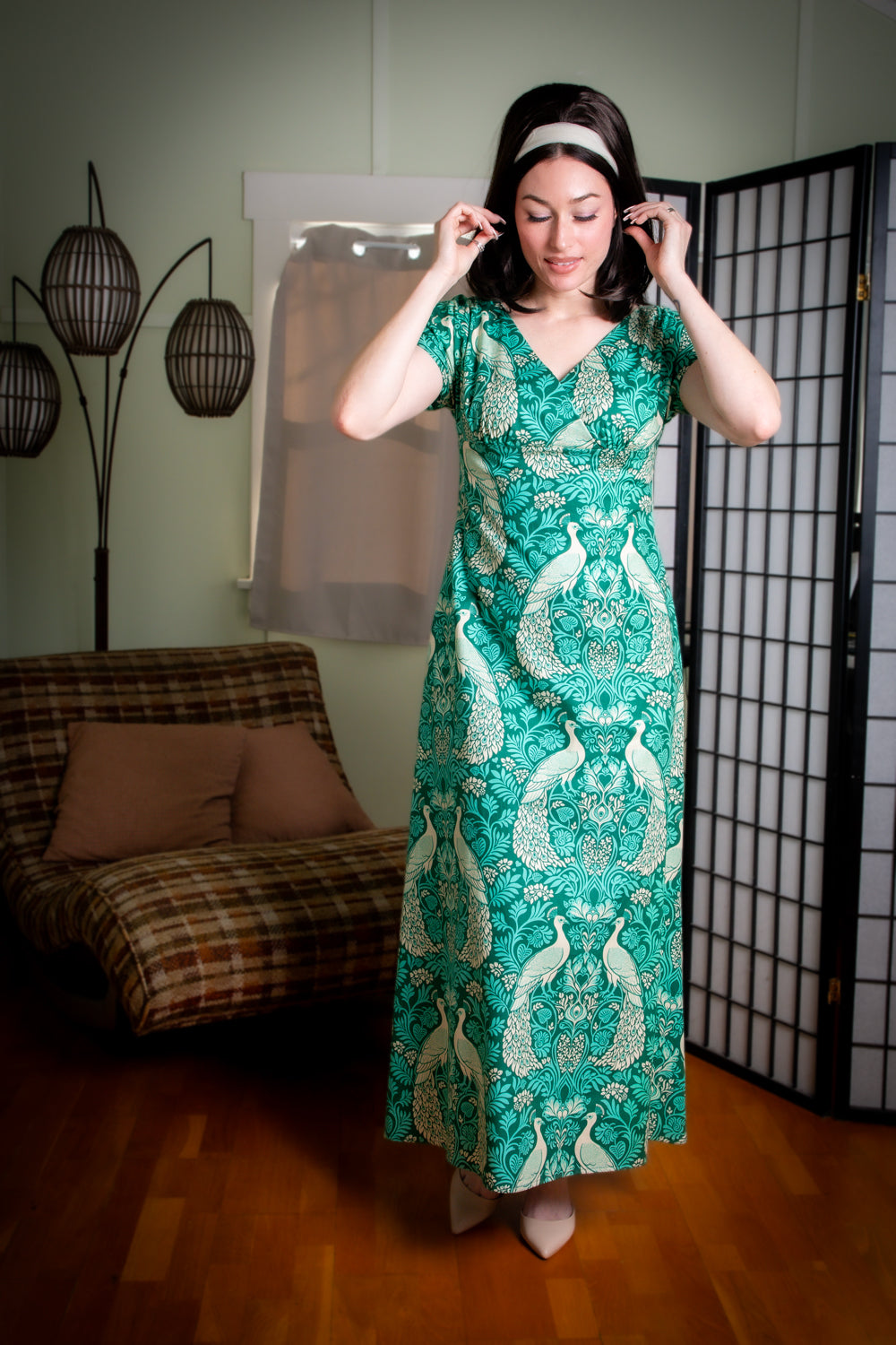 Wanda Maxi Dress - Peacock Damask, Green