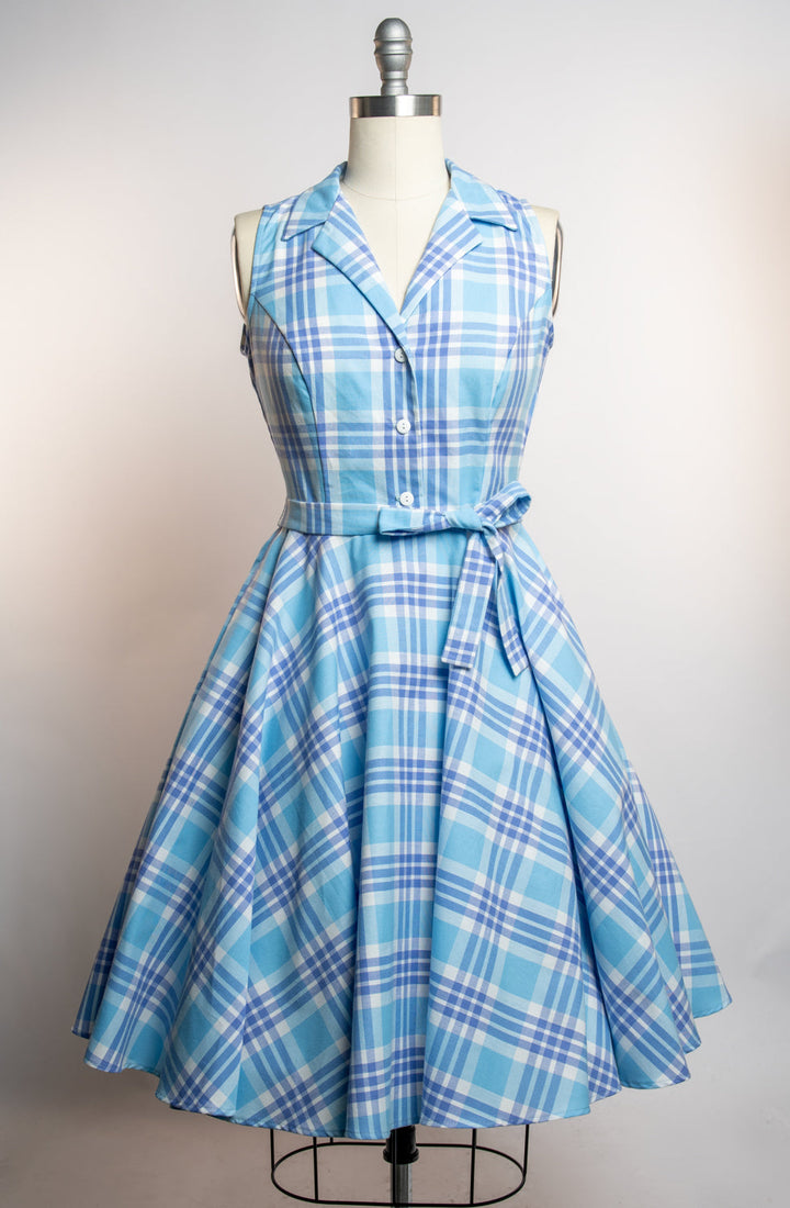 Staci Dress- Light Blue Plaid