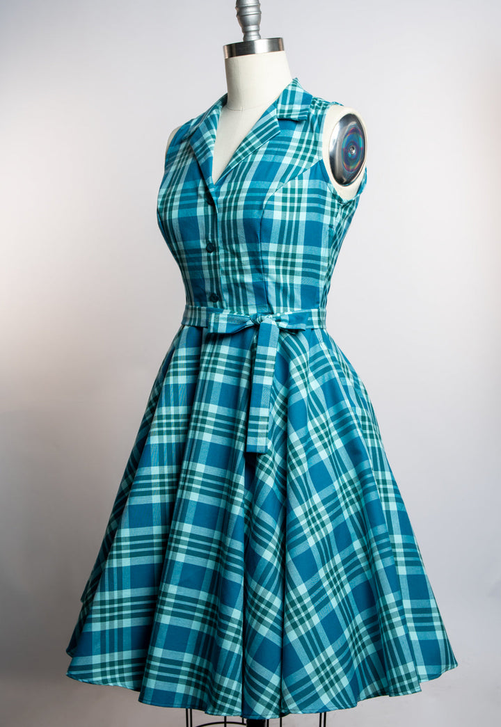 Staci Dress- Teal Plaid