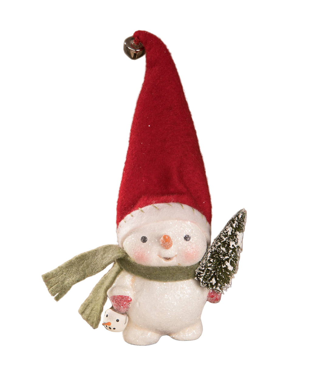 Bethany Lowe Decorative snowman figurine with a red hat and green scarf by Bethany Lowe