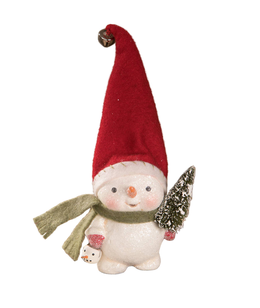 Bethany Lowe Decorative snowman figurine with a red hat and green scarf by Bethany Lowe