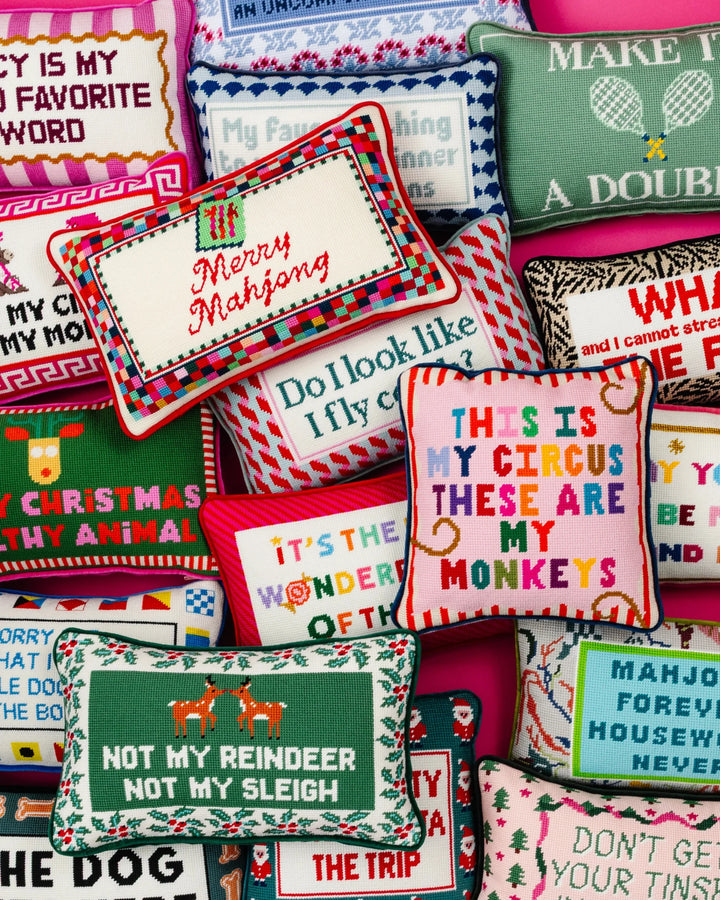 Merry Mahjong Needlepoint Pillow